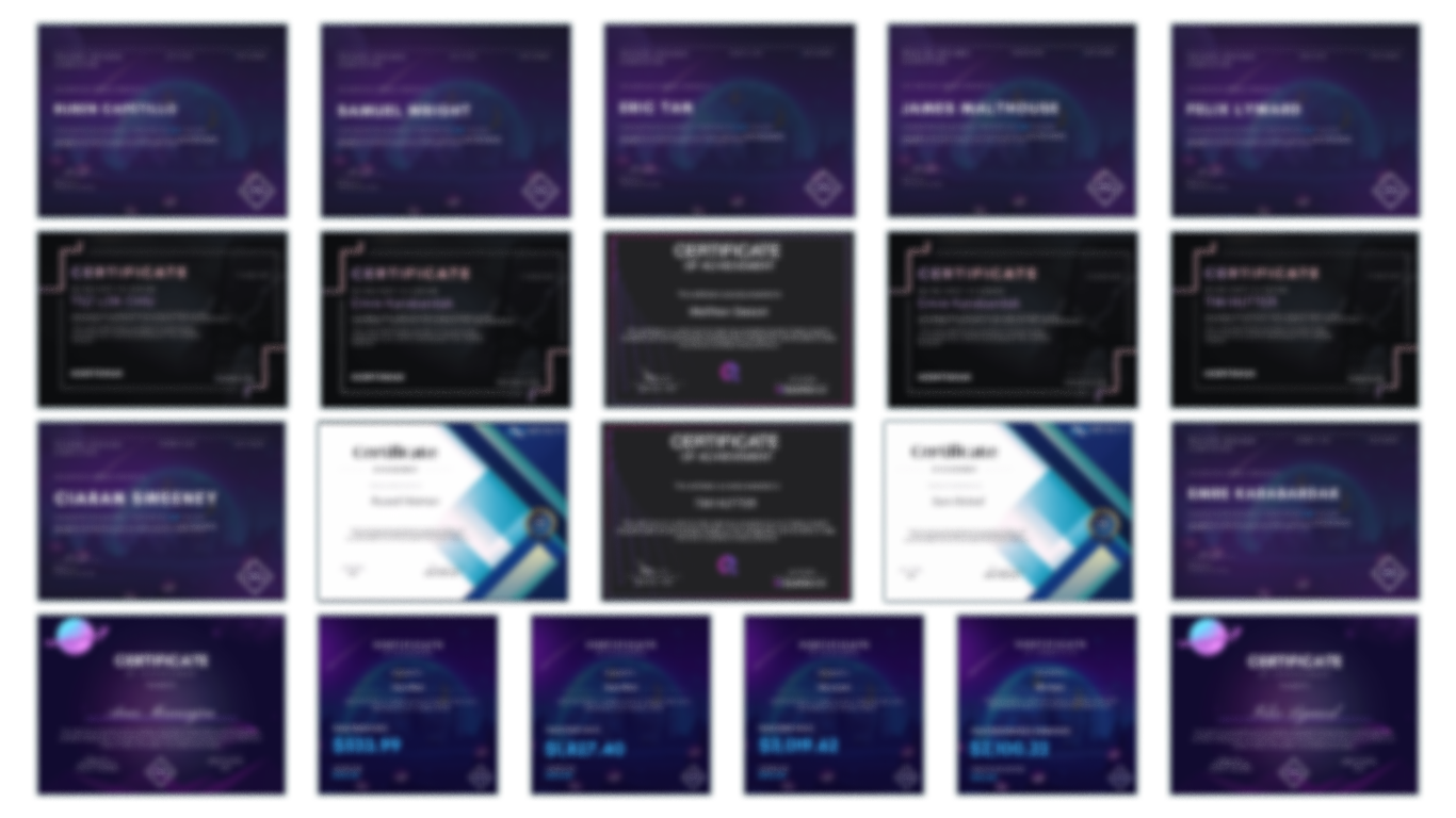 Collage of AscendFX Clients' Success Certificates - Proven Track Record in Prop Firm Funding